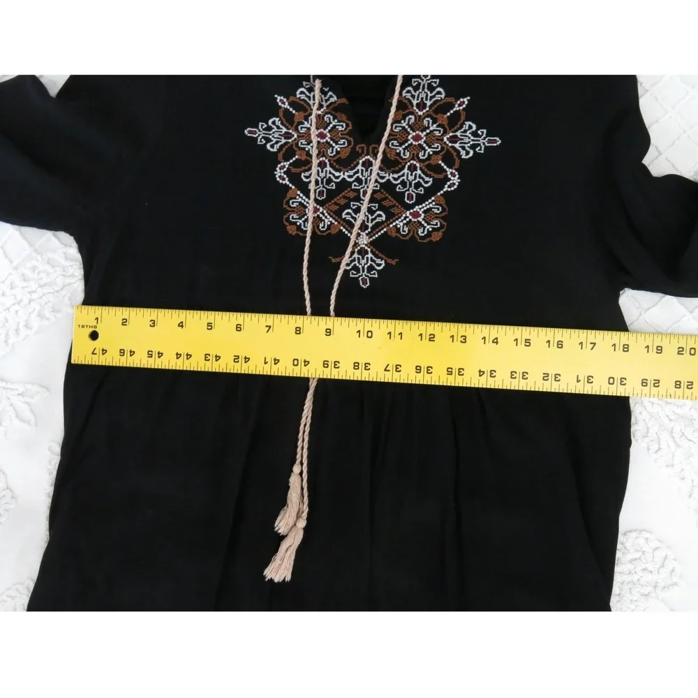 Modap Nhan Vintage Black Embroidered Rayon Maxi Dress 40 XS Whimsigoth Modest - Picture 7 of 8